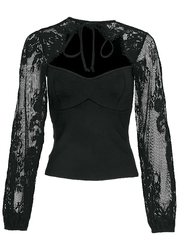 Corseted lace sleeve top - Black