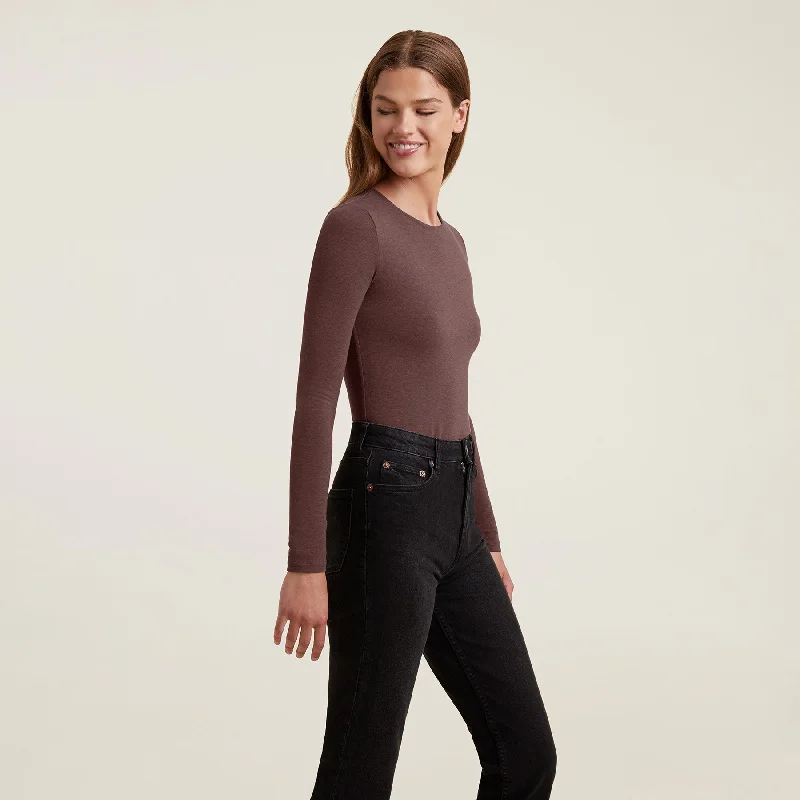 Cotton Crewneck Bodysuit | Coffee