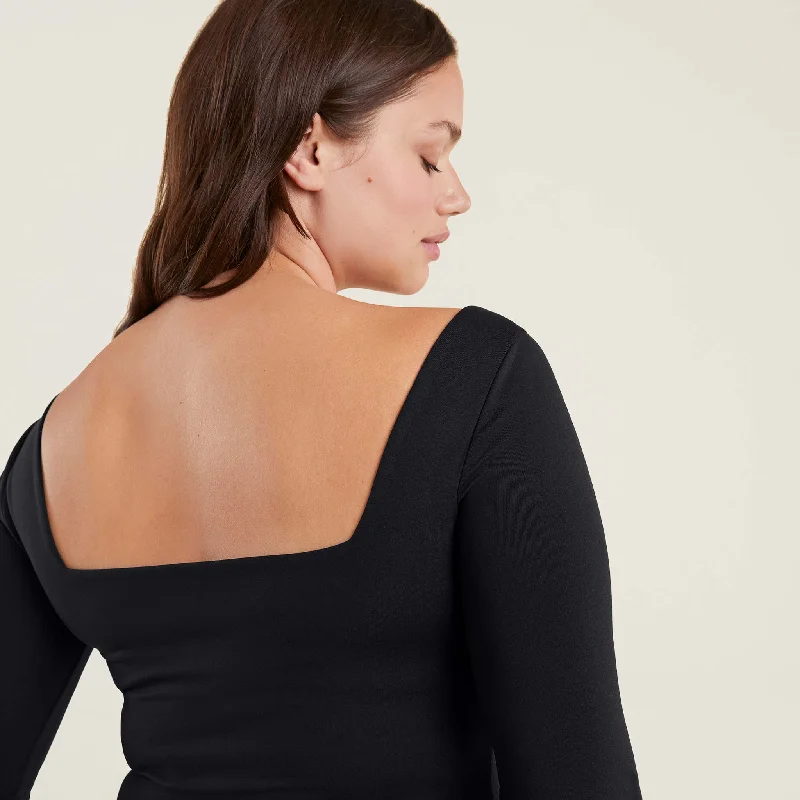 Wide Square Neck Bodysuit | Black