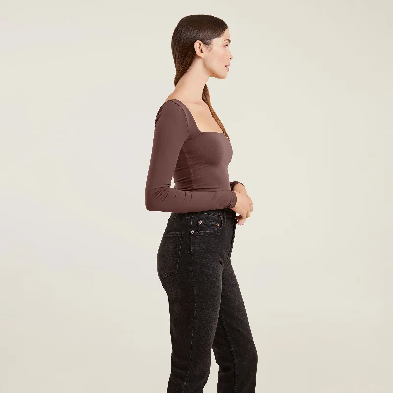 Wide Square Neck Bodysuit | Coffee