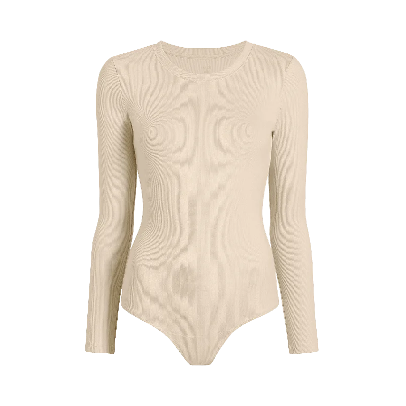 Long Sleeve Ribbed Crewneck Bodysuit | Bone