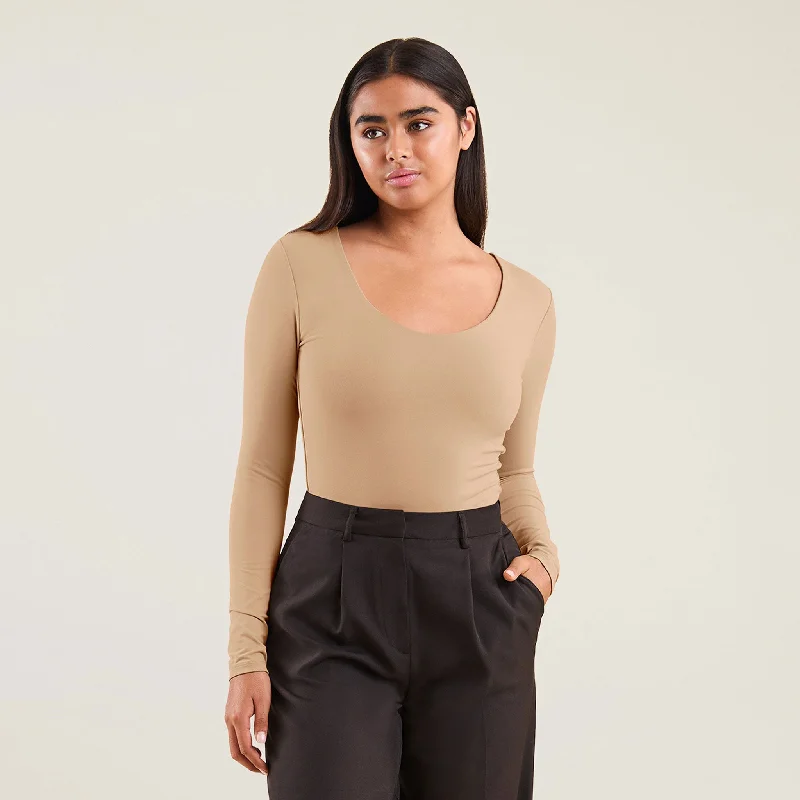 Long Sleeve Scoop Neck Bodysuit | Oat