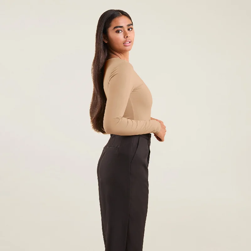 Long Sleeve Scoop Neck Bodysuit | Oat